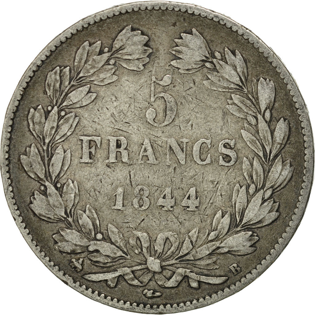 Coin, France, Louis-Philippe, 5 Francs, 1844, Rouen, VF(30-35), Silver