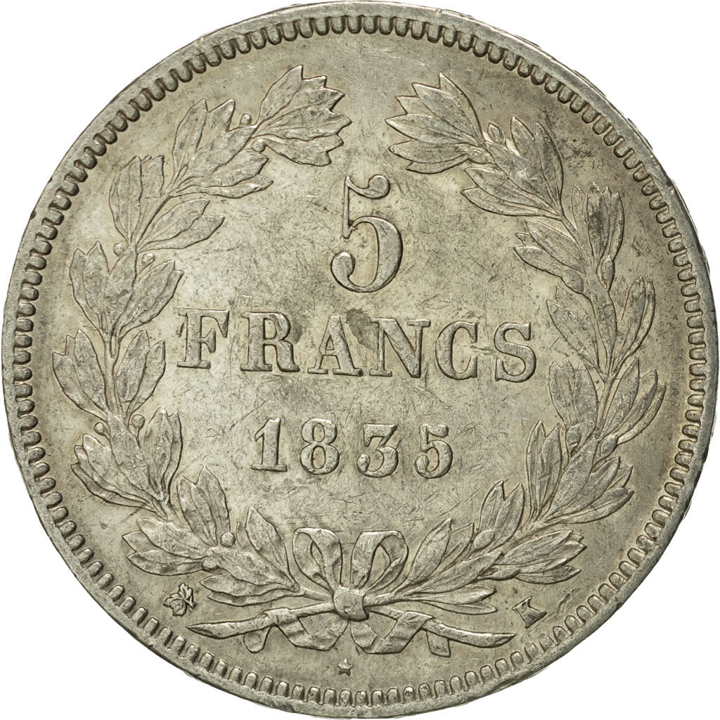 Moneta, Francia, Louis-Philippe, 5 Francs, 1835, Bordeaux, BB, Argento
