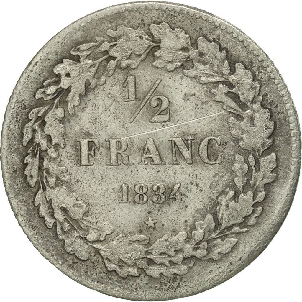 Coin, Belgium, Leopold I, 1/2 Franc, 1834, VF(30-35), Silver, KM:6