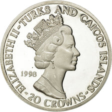 Coin, TURKS & CAICOS ISLANDS, Elizabeth II, 20 Crowns, 1998, MS(63), Silver