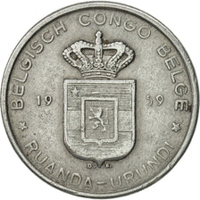 Congo belga, RUANDA-URUNDI, 5 Francs, 1959, MBC+, Aluminio, KM:3