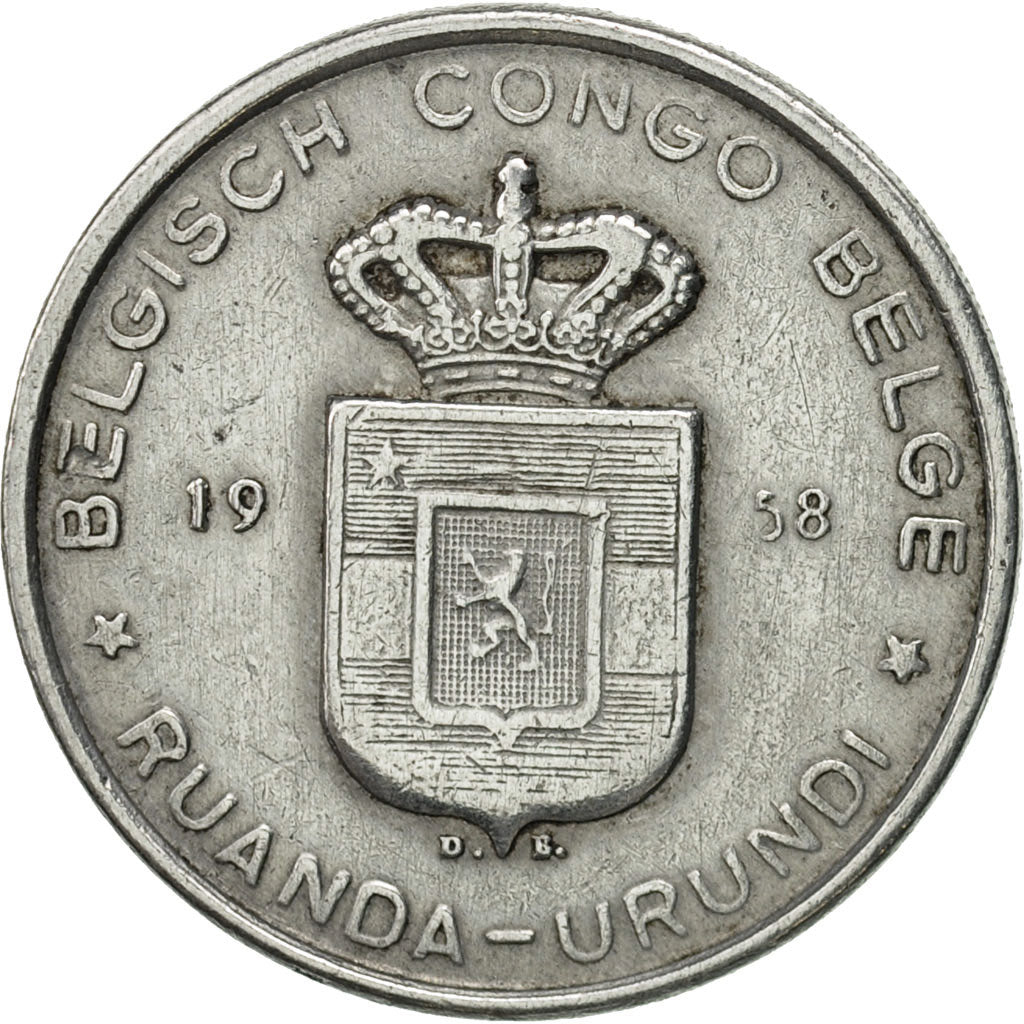 Belgian Congo, RUANDA-URUNDI, 5 Francs, 1958, AU(50-53), Aluminum, KM:3