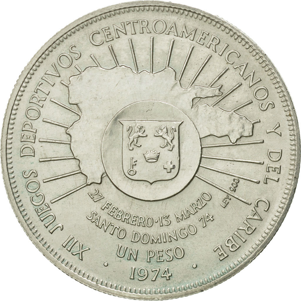 Dominican Republic, Peso, 1974, AU(55-58), Silver, KM:35