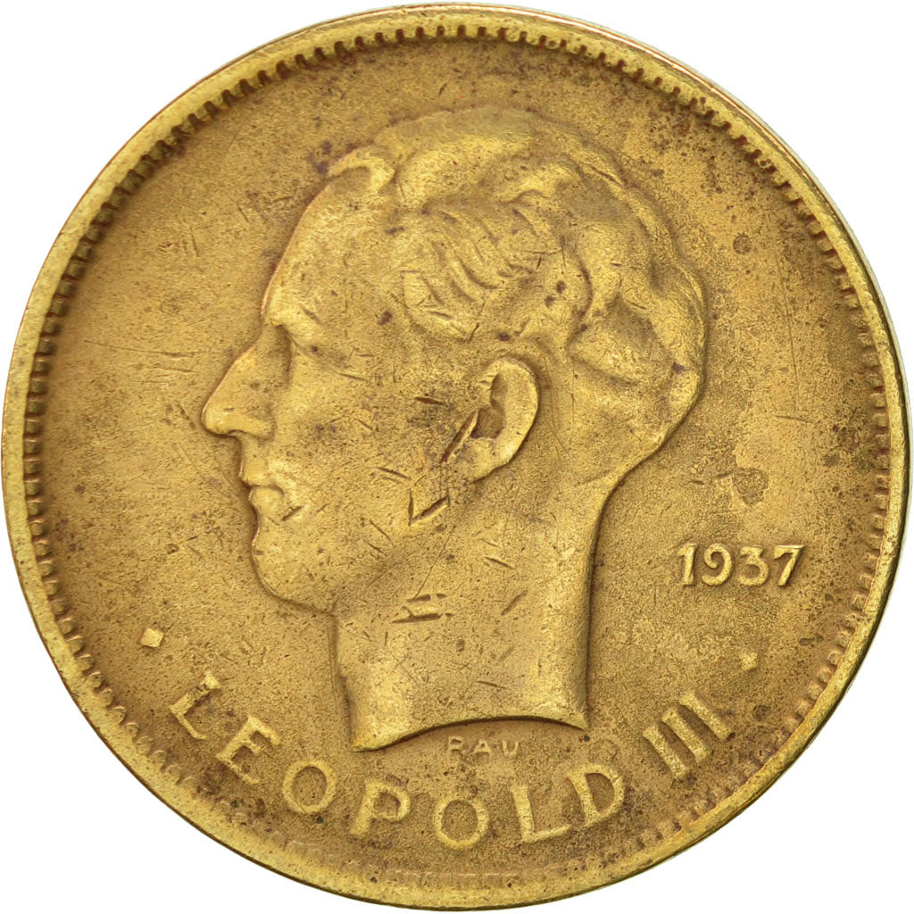 Congo belga, 5 Francs, 1937, BB, Nichel-bronzo, KM:24