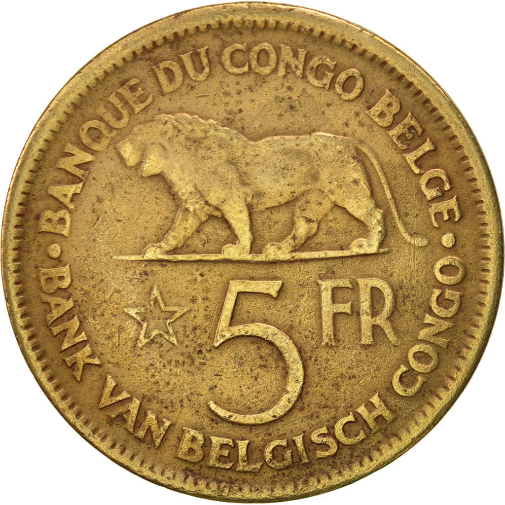 Congo belga, 5 Francs, 1937, BB, Nichel-bronzo, KM:24
