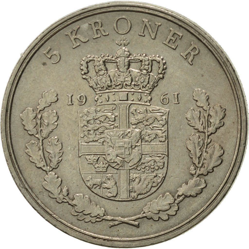 Coin, Denmark, Frederik IX, 5 Kroner, 1961, Copenhagen, AU(50-53)