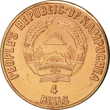 Cambodia, 4 Riels, 1988, MS(60-62), Copper, KM:75