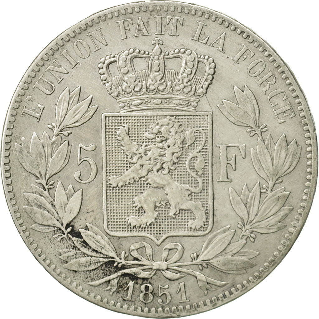 Coin, Belgium, Leopold I, 5 Francs, 5 Frank, 1851, EF(40-45), Silver, KM:17