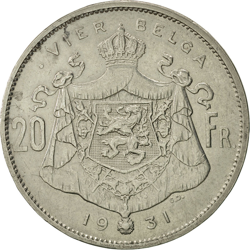 Munten, België, 20 Francs, 20 Frank, 1931, ZF+, Nickel, KM:102