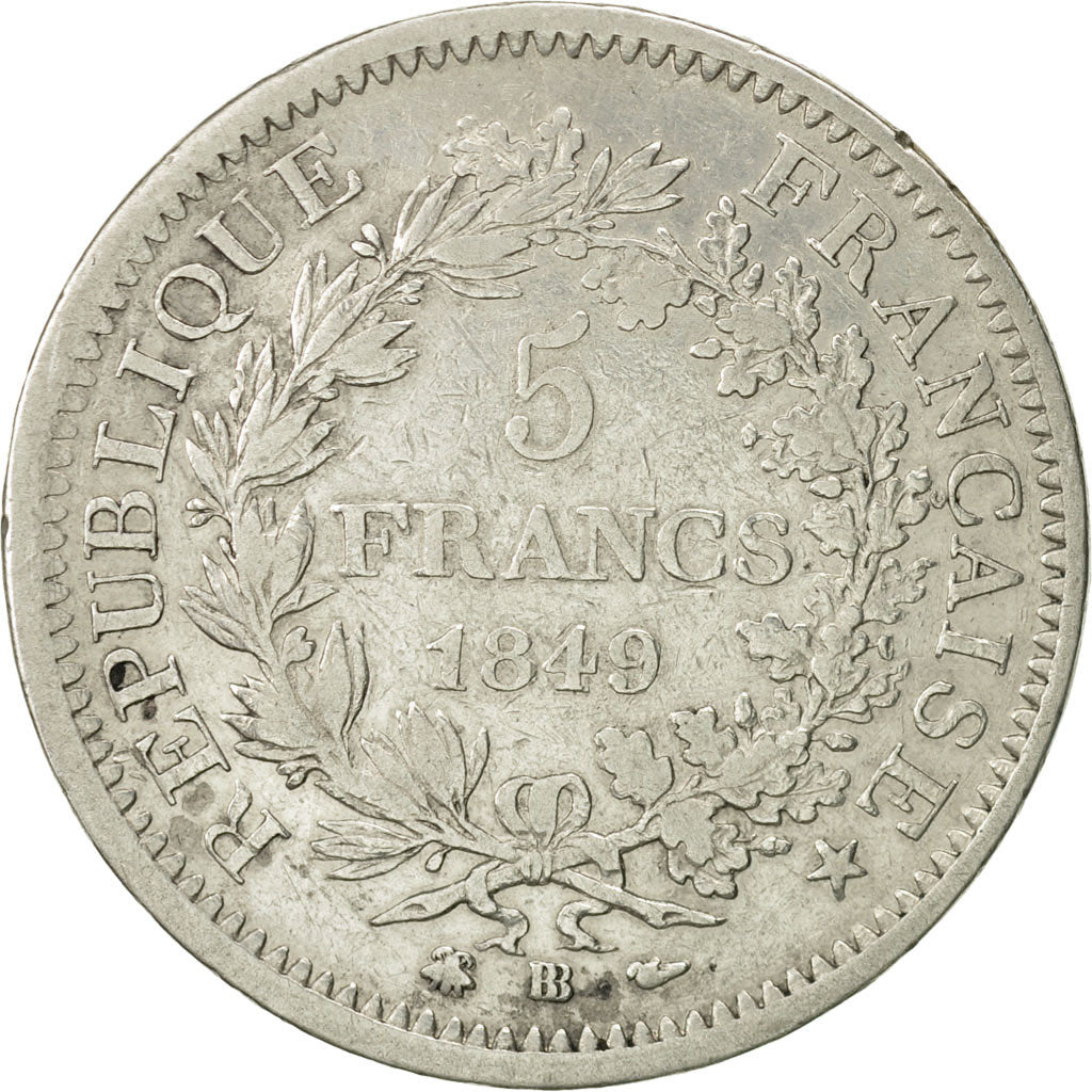 Coin, France, Hercule, 5 Francs, 1849, Strasbourg, VF(30-35), Silver, KM:756.2