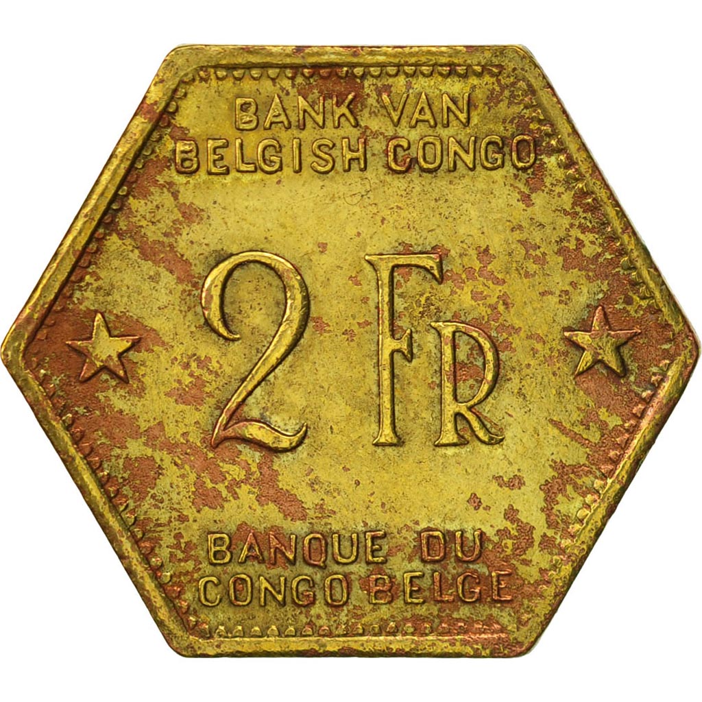 Belgian Congo, 2 Francs, 1943, Philadelphia, EF(40-45), Brass, KM:25