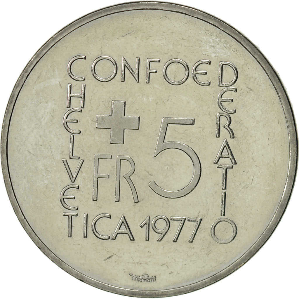 Schweiz, 5 Francs, 1977, VZ, Copper-nickel, KM:55