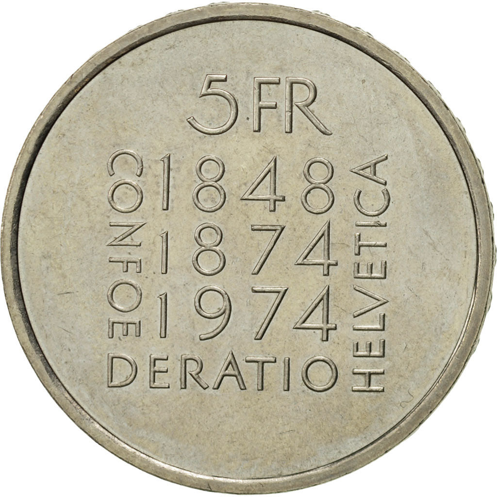 Coin, Switzerland, 5 Francs, 1974, AU(55-58), Copper-nickel, KM:52