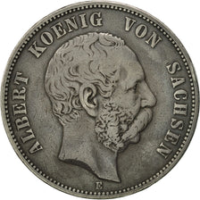 Coin, German States, SAXONY-ALBERTINE, Albert, 5 Mark, 1875, Dresde, VF(30-35)