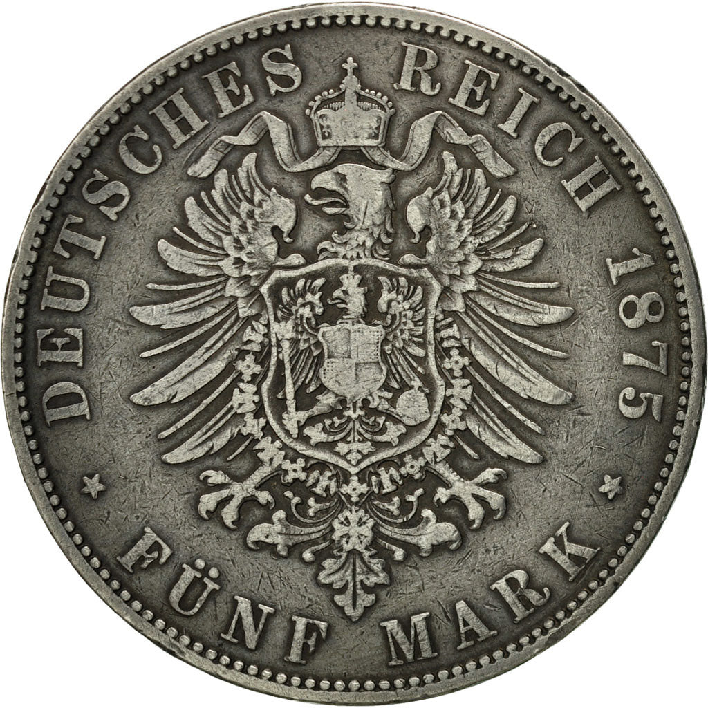 Coin, German States, SAXONY-ALBERTINE, Albert, 5 Mark, 1875, Dresde, VF(30-35)