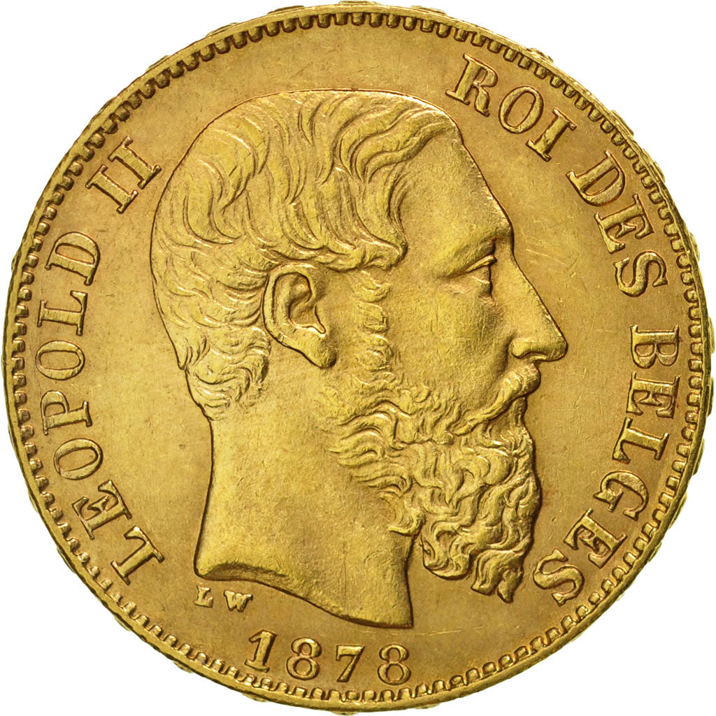 Moneda, Bélgica, Leopold II, 20 Francs, 20 Frank, 1878, MBC+, Oro, KM:37
