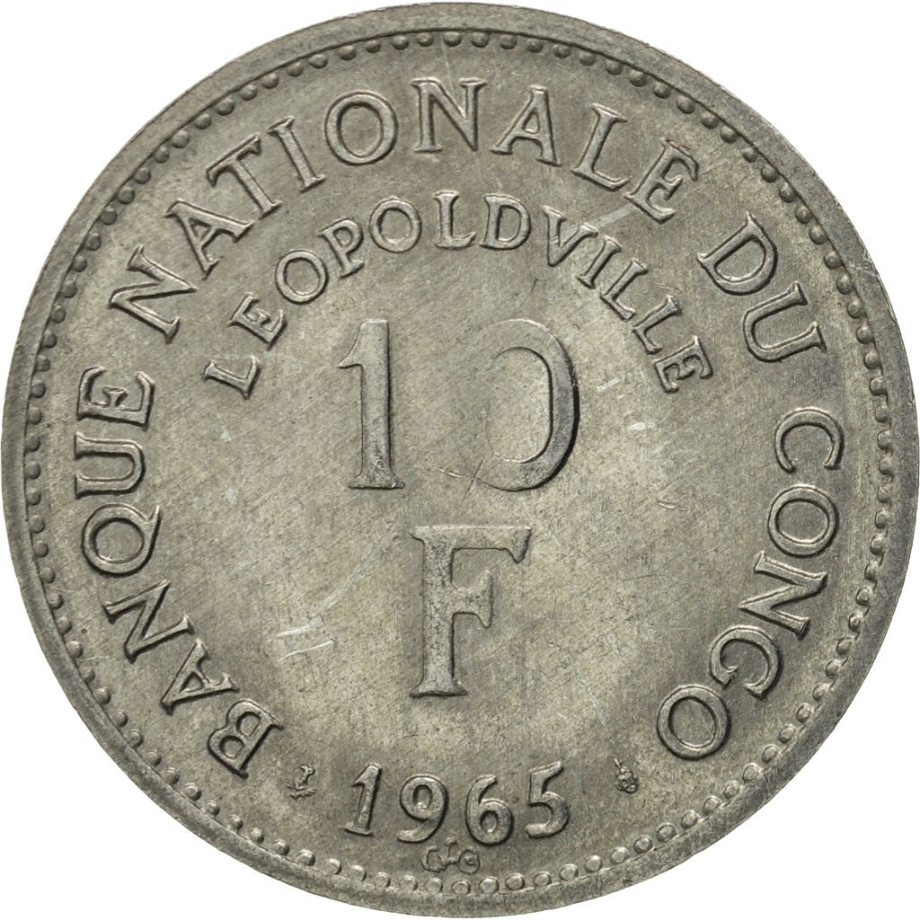 Coin, CONGO, DEMOCRATIC REPUBLIC, 10 Francs, 1965, Brussels, AU(50-53)
