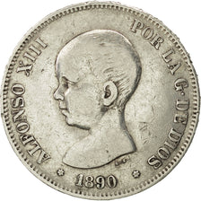 España, Alfonso XIII, 5 Pesetas, 1890, BC+, Plata, KM:689
