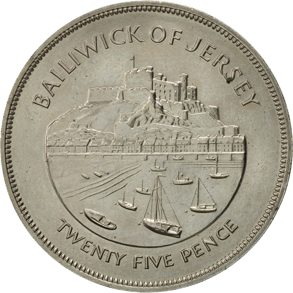 Coin, Jersey, Elizabeth II, 25 Pence, 1977, AU(55-58), Copper-nickel, KM:44