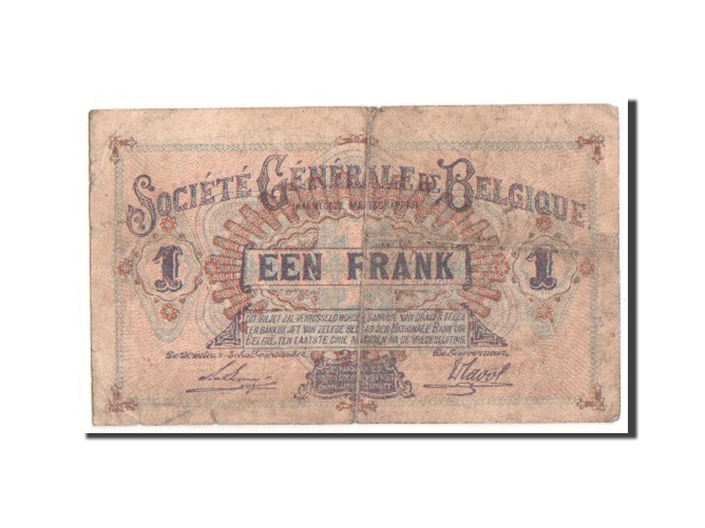Belgium, 1 Franc, 1917, KM #86b, VF(20-25), P