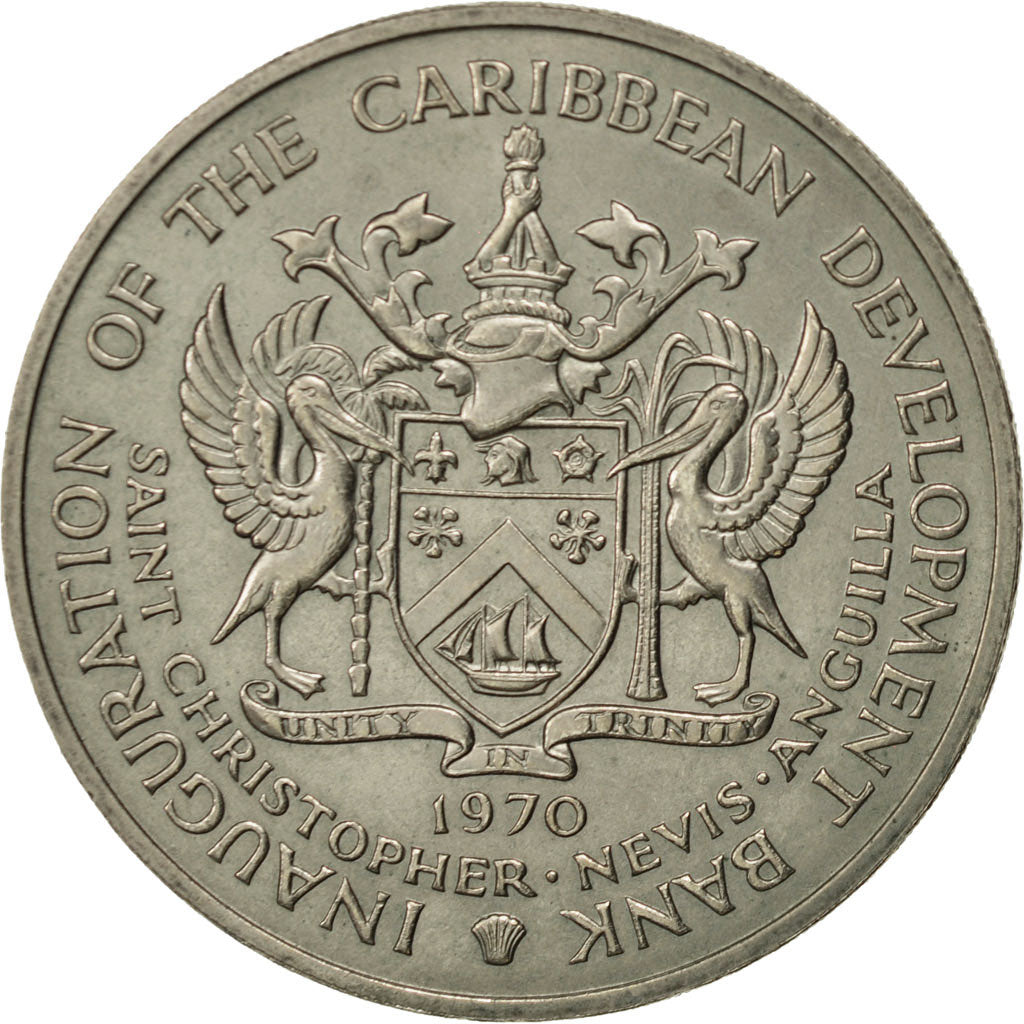 SAINT KITTS & NEVIS, 4 Dollars, 1970, AU(55-58), Copper-nickel, KM:1