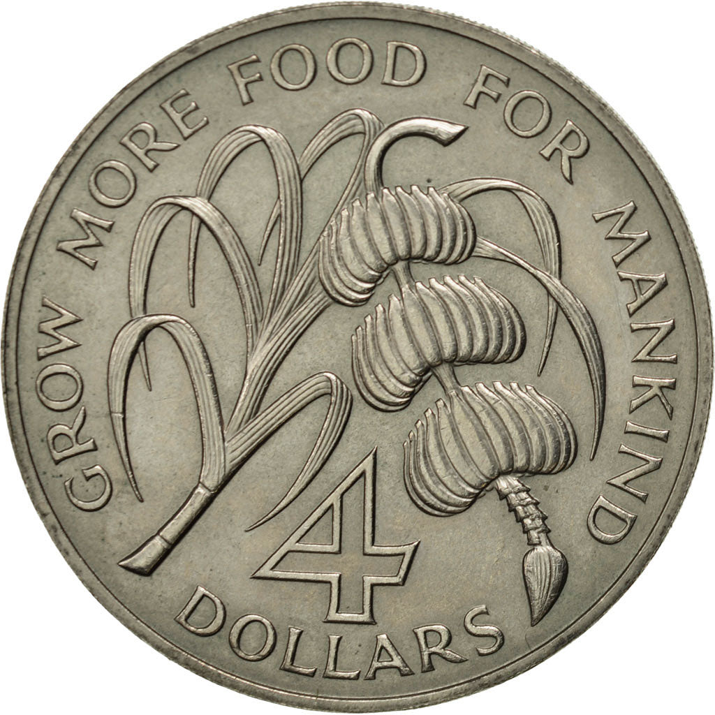 SAINT KITTS & NEVIS, 4 Dollars, 1970, AU(55-58), Copper-nickel, KM:1