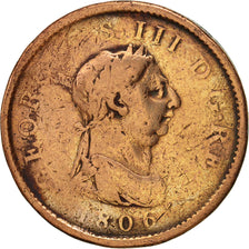 Gran Bretaña, George III, Penny, 1806, BC, Cobre, KM:663