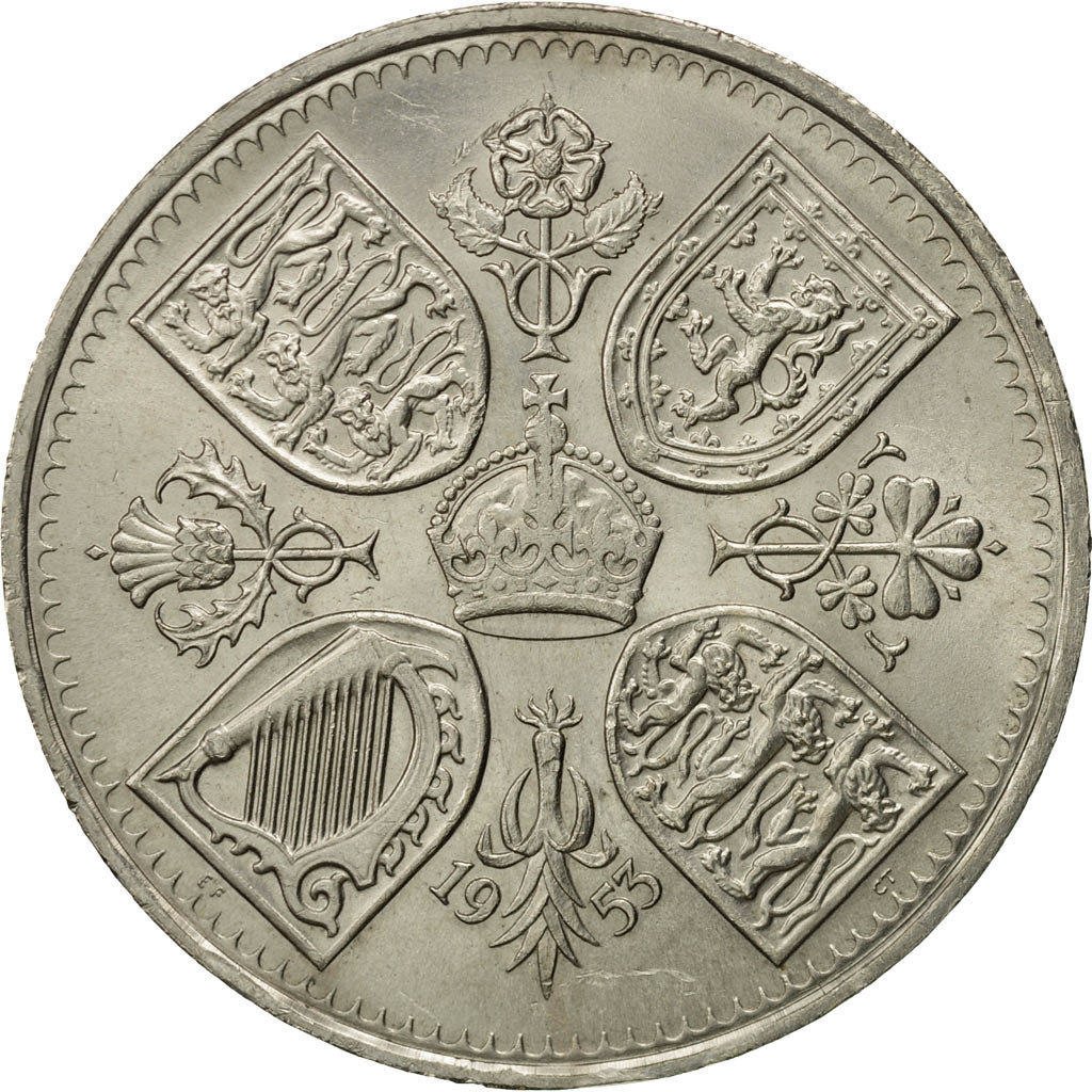Münze, Großbritannien, Elizabeth II, Crown, 1953, VZ, Copper-nickel, KM:894