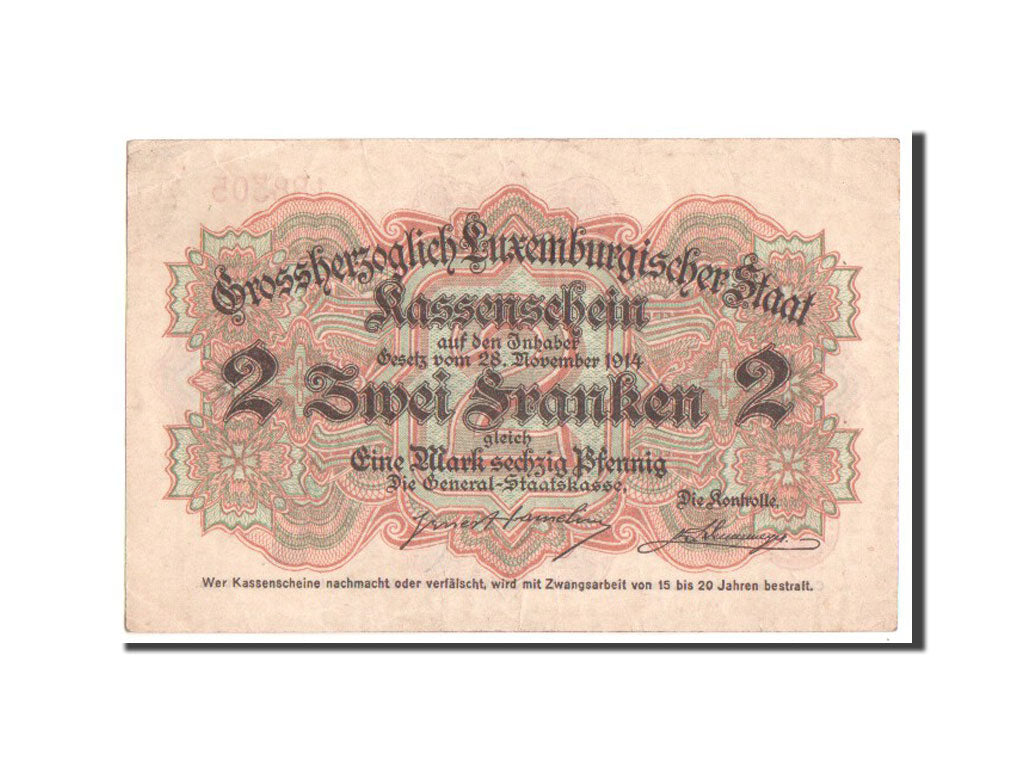 Luxembourg, 2 Francs, 1914, KM #28, EF(40-45)