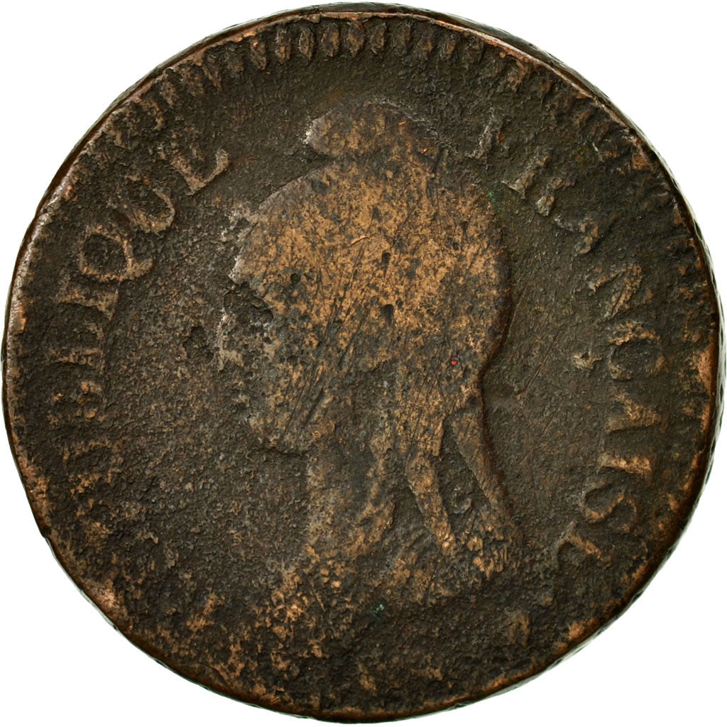 Moneta, Francia, Dupré, Decime, 1798, Paris, MB, Bronzo, KM:644.1, Gadoury:187