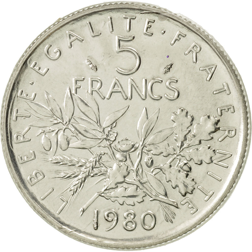 France, Semeuse, 5 Francs, 1980, Paris, MS(65-70), Copper-Nickel, KM 926a.1