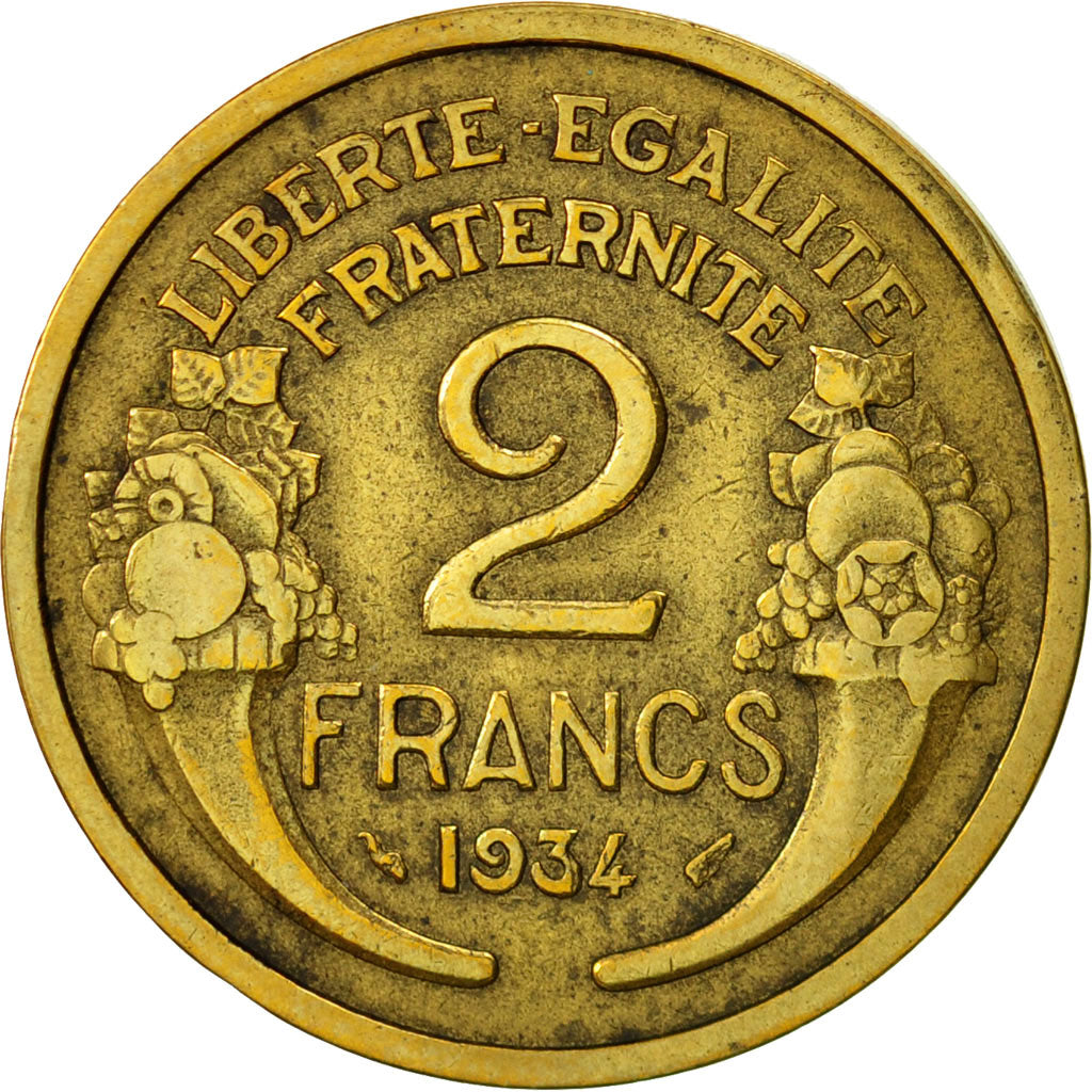 Moneta, Francja, Morlon, 2 Francs, 1934, Paris, EF(40-45), Aluminium-Brąz