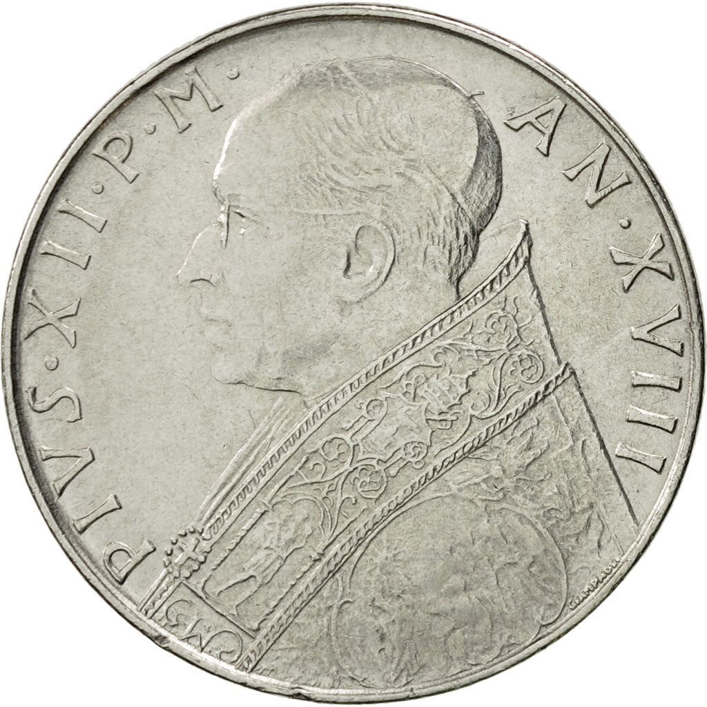 Münze, Vatikanstadt, Pius XII, 100 Lire, 1956, VZ, Stainless Steel, KM:55