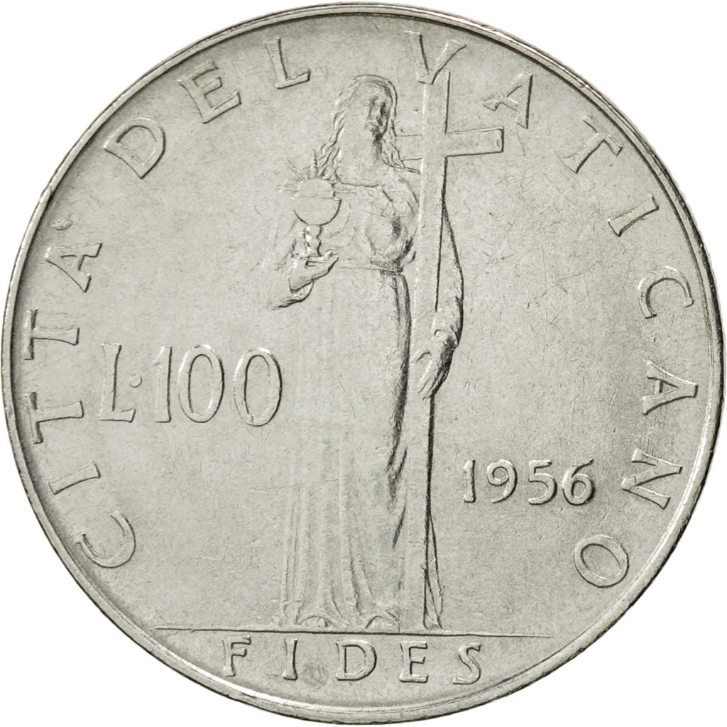 Münze, Vatikanstadt, Pius XII, 100 Lire, 1956, VZ, Stainless Steel, KM:55