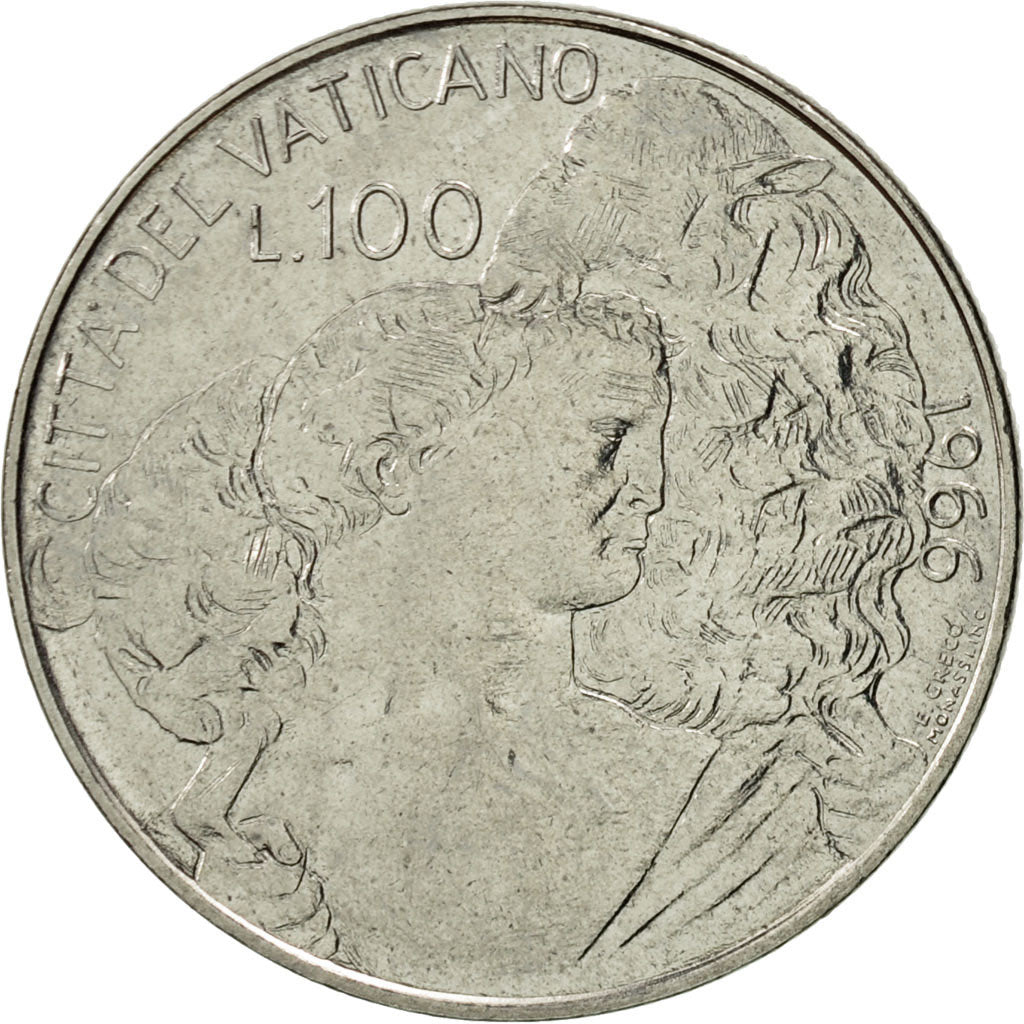 Münze, Vatikanstadt, Paul VI, 100 Lire, 1966, VZ, Stainless Steel, KM:90