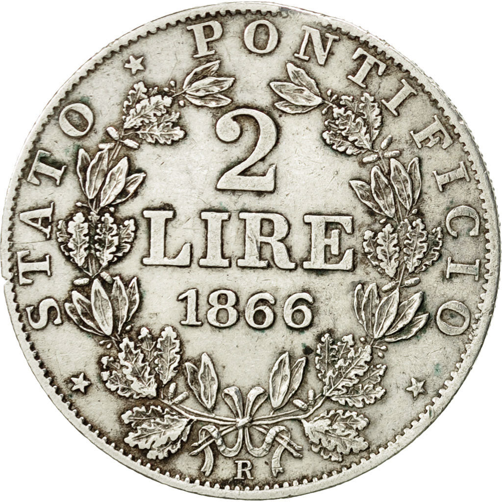 Coin, ITALIAN STATES, PAPAL STATES, Pius IX, 2 Lire, 1866, Roma, EF(40-45)
