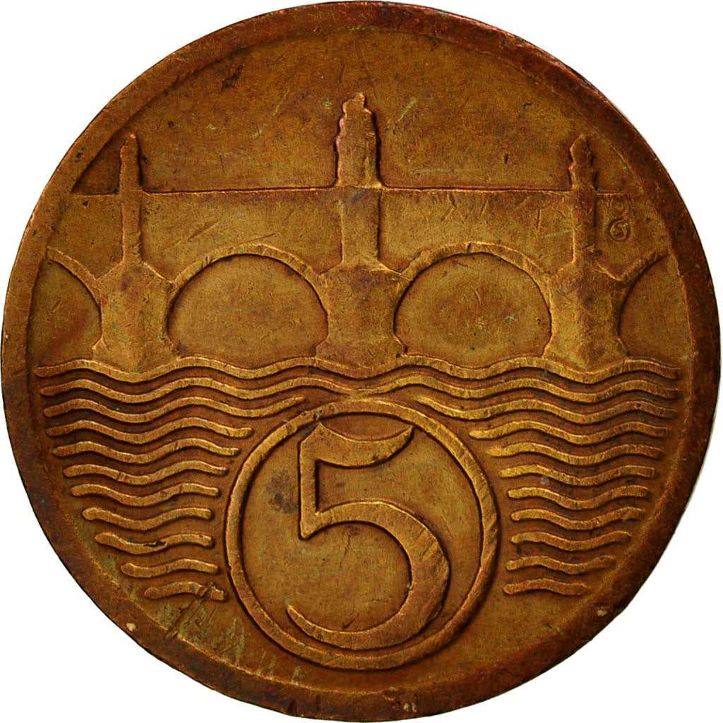 Coin, Czechoslovakia, 5 Haleru, 1929, AU(50-53), Bronze, KM:6