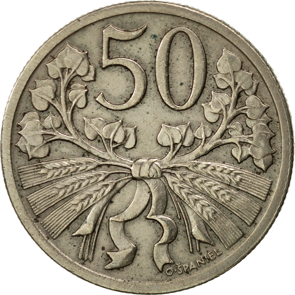 Coin, Czechoslovakia, 50 Haleru, 1922, AU(50-53), Copper-nickel, KM:2