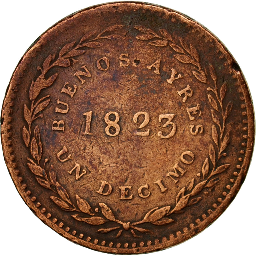 Argentina, BUENOS AIRES, Decimo, 1823, Buenos Aires, VF(30-35), Copper, KM:1