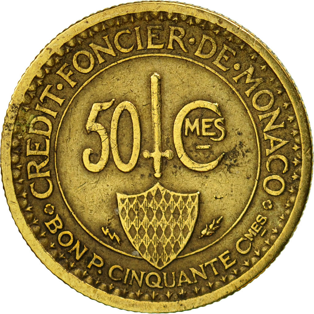 Monaco, Louis II, 50 Centimes, 1926, Poissy, EF(40-45), Aluminum-Bronze, KM:113