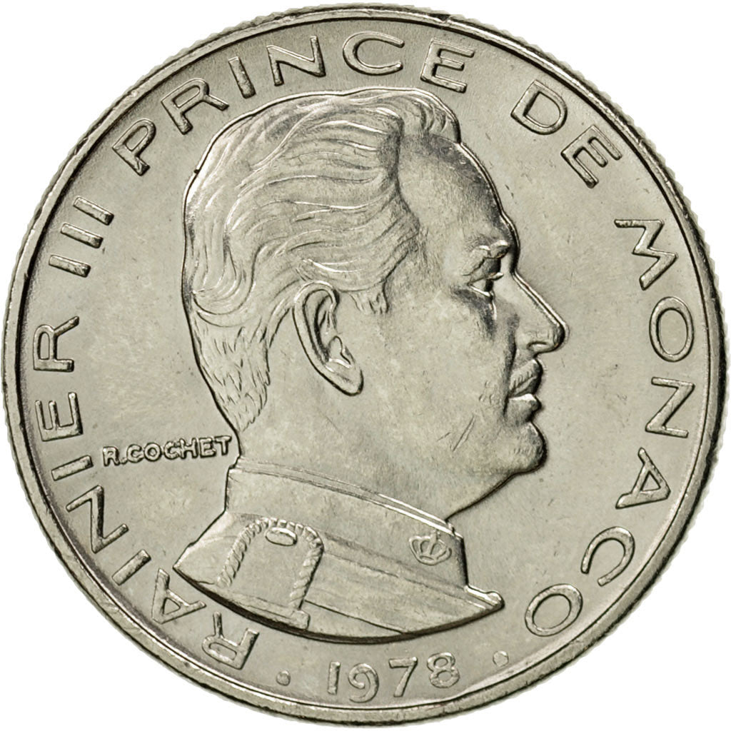 Coin, Monaco, Rainier III, 1/2 Franc, 1978, AU(55-58), Nickel, KM:145