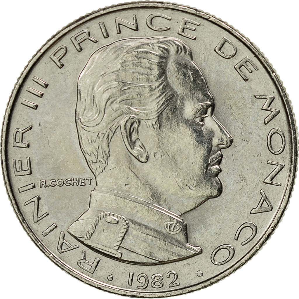 Coin, Monaco, Rainier III, 1/2 Franc, 1982, AU(55-58), Nickel, KM:145