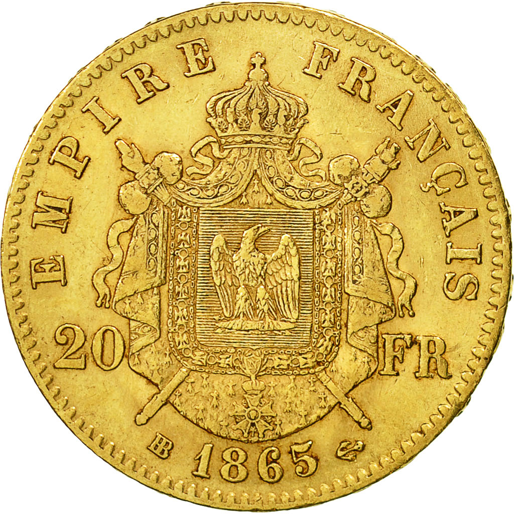 Coin, France, Napoleon III, Napoléon III, 20 Francs, 1865, Strasbourg