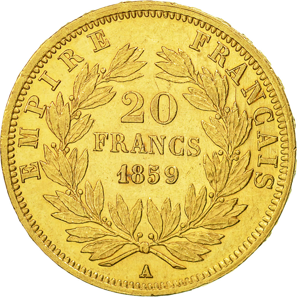 Coin, France, Napoleon III, Napoléon III, 20 Francs, 1859, Paris, AU(55-58)