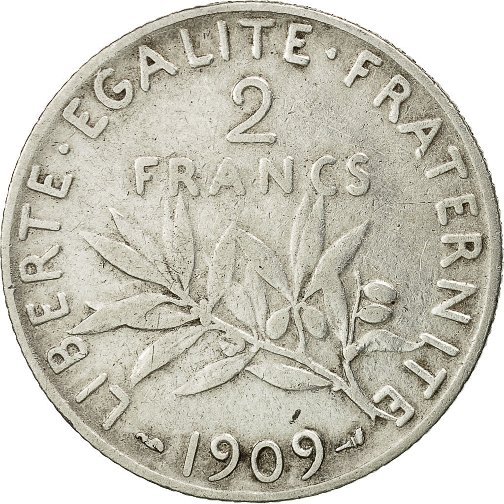 Coin, France, Semeuse, 2 Francs, 1909, Paris, VF(30-35), Silver, KM:845.1