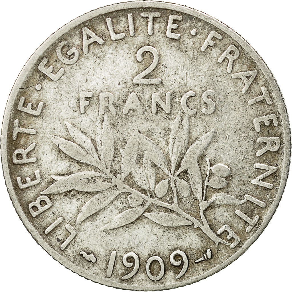 Monnaie, France, Semeuse, 2 Francs, 1909, Paris, TB, Argent, KM:845.1