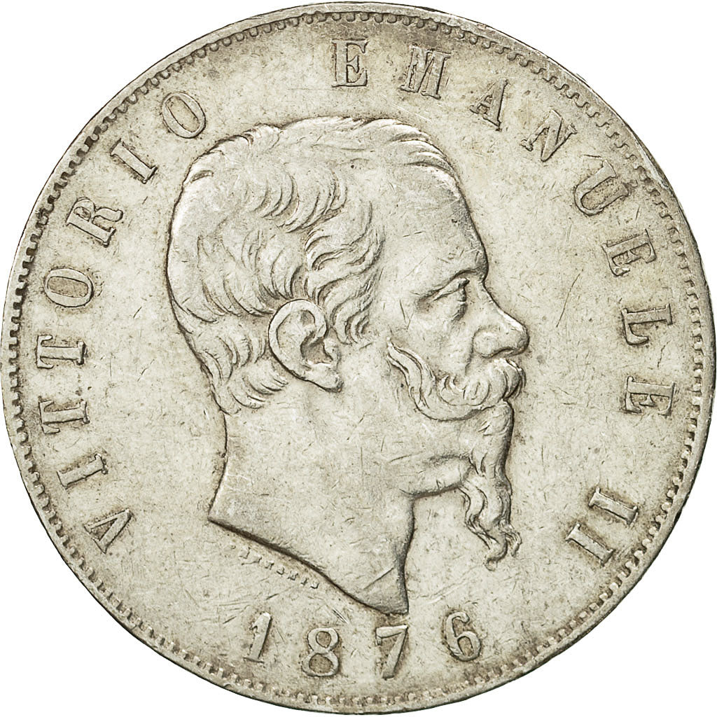 Italy, Vittorio Emanuele II, 5 Lire, 1876, Rome, EF(40-45), Silver, KM:8.4