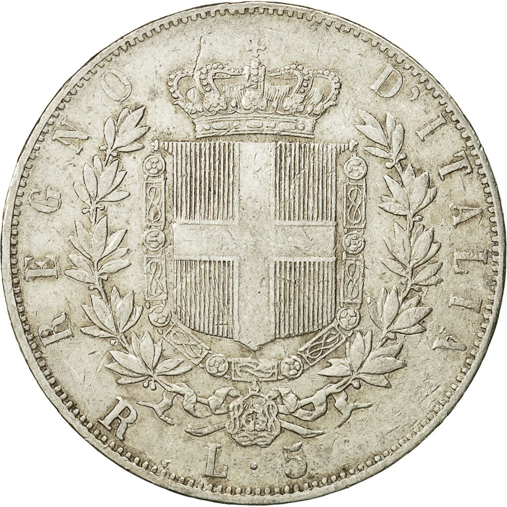 Italy, Vittorio Emanuele II, 5 Lire, 1876, Rome, EF(40-45), Silver, KM:8.4