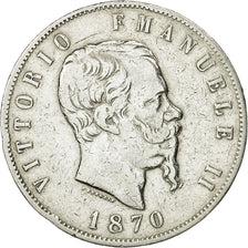 Italy, Vittorio Emanuele II, 5 Lire, 1870, Milan, VF(30-35), Silver, KM:8.3