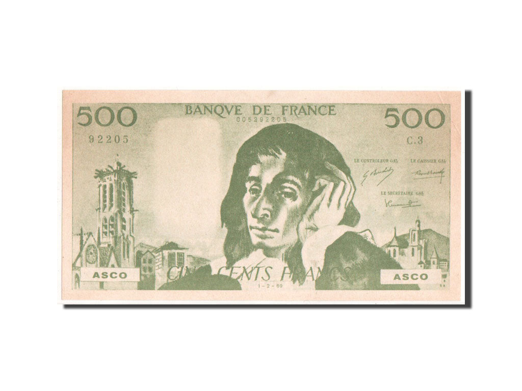 FRANCE, 500 Francs, 500 F 1968-1993 ''Pascal'', UNC(63), FRANCE, 500 Francs,...